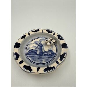 Vintage Volemdam Delft Ashtray Pin Dish Blue and White w Applied Clog Shoes